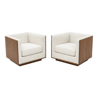 The Lugo Walnut Paneled Swivel Lounge Chairs, a Pair For Sale