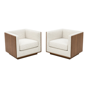 The Lugo Walnut Paneled Swivel Lounge Chairs, a Pair