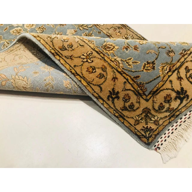 1980s Blue and Gold Yellow Wool & Silk Handmade Jaipur Carpets, 1984, Set of 2 For Sale - Image 5 of 12