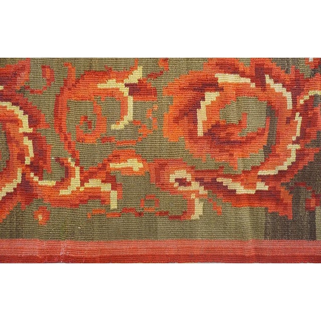 1900 - 1909 1900s Large Scale Olive Antique French Floral European Folk Besserabian Wool Rug For Sale - Image 5 of 11