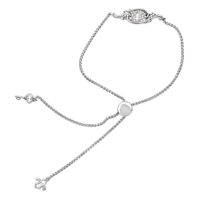 Haus of Brilliance Sterling Silver 1/10 Cttw Diamond Keyhole Charm Bolo Bracelet For Sale - Image 4 of 4