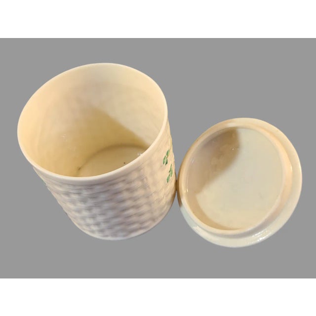 Vintage Belleek Lidded Jar "Shamrock" Green Mark For Sale - Image 6 of 7