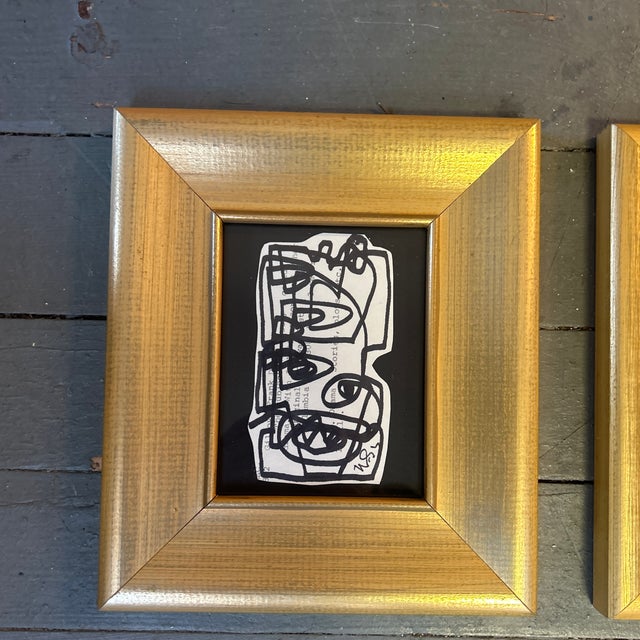 Set of two contemporary original abstract marker drawings by Wayne Cunningham. Both signed and framed. Drawings measure...
