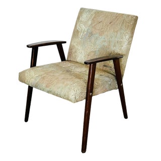 Vintage Lounge Chair in Dark Wood and Floral Patterned Fabric, 1960s For Sale