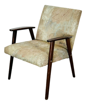 Vintage Lounge Chair in Dark Wood and Floral Patterned Fabric, 1960s