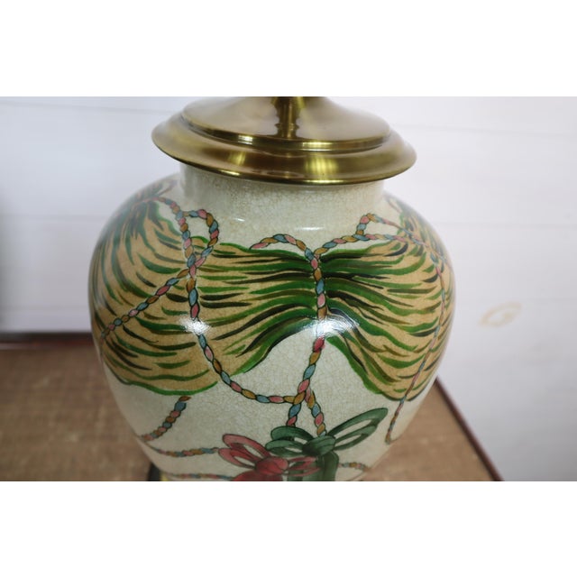 Vintage Pair Wildwood Hand Painted Ceramic Tassel Table Lamps 80's 90's Hollywood Regency Neoclassical Traditional For Sale - Image 13 of 17