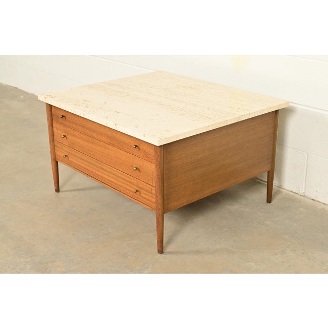 Paul McCobb Connoisseur Collection Mahogany and Travertine Top Cocktail Table, 1950s For Sale - Image 13 of 13