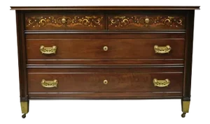 Antique Herts Brothers Edwardian Bronze & Satinwood Inlay Mahogany Chest Dresser