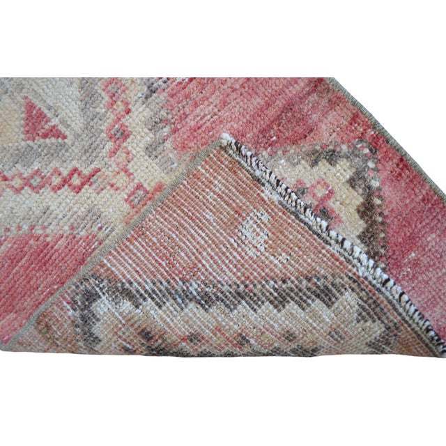 Textile Vintage Faded Pink Turkish Rug 1x3 Hand Knotted Small Boho Mat Wool Runner Decor For Sale - Image 7 of 11
