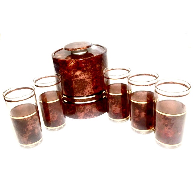 Brown & Gold Ice Bucket & Glasses Set of 6 Chairish