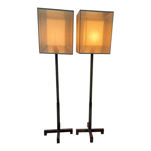 Pair of Fine Art Lamps Quadralli Sculptural Table Lamps - Unmarked For Sale