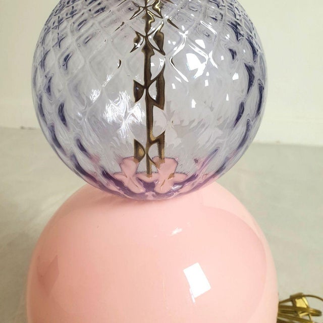 Metal 1980s Mid-Century Modern Pink Murano Glass Lamp For Sale - Image 7 of 9