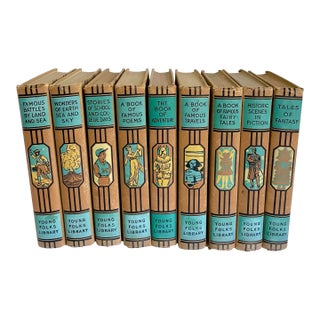 1943 Young Folks Library Blue Set of 9 Books For Sale