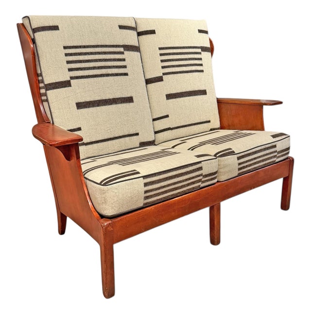 Suite of Vintage Cushman Paddle Arm Wingchair and Matching Settee For Sale - Image 4 of 17