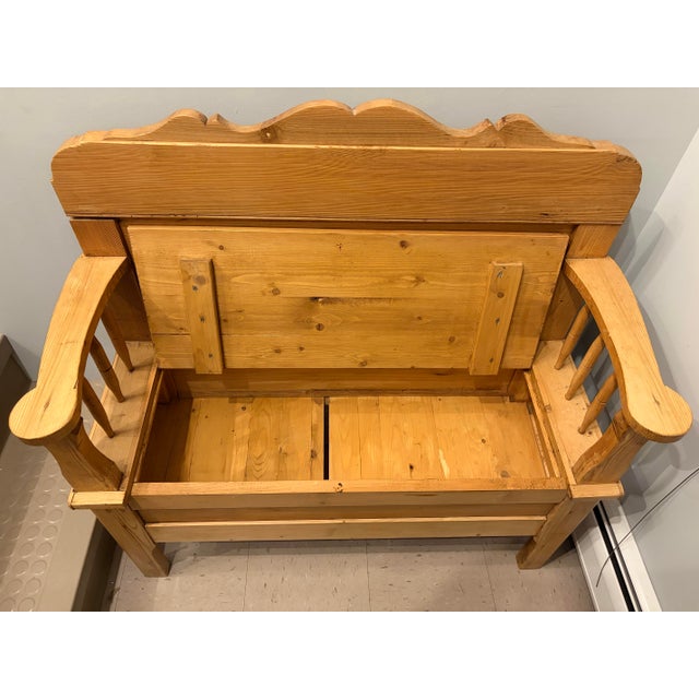 Antique English Pine Bench W/ Storage For Sale - Image 4 of 10