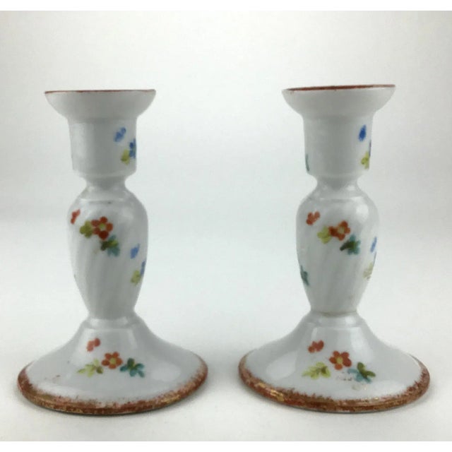 Mid-Century Modern Vintage Porcelain Hand Painted Floral Candle Holders - a Pair For Sale - Image 3 of 11