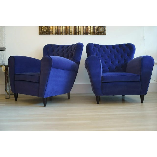 Set of Velvet Blue Armchairs by Guglielmo Ulrich, 1950s For Sale - Image 4 of 7