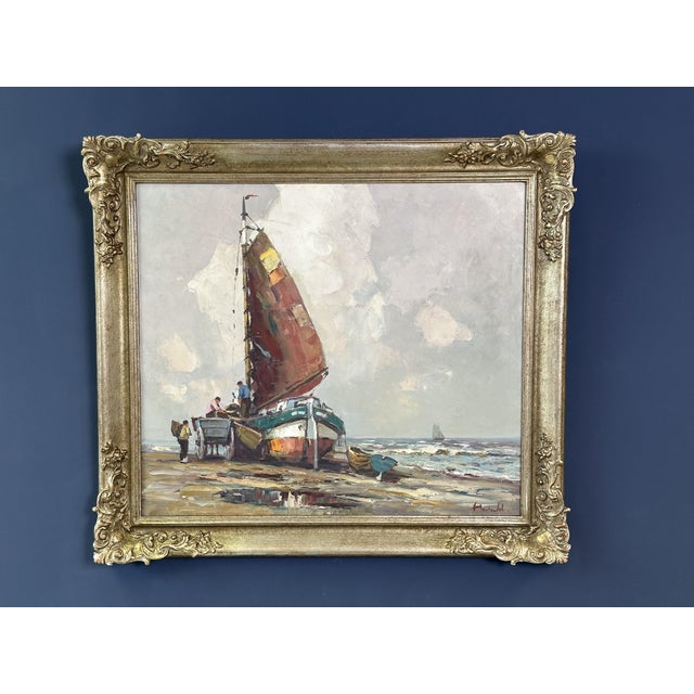 Harry Haerendel, Sailing Ship on Sand, 1890s-1910s, Oil on Canvas, Framed For Sale - Image 6 of 7