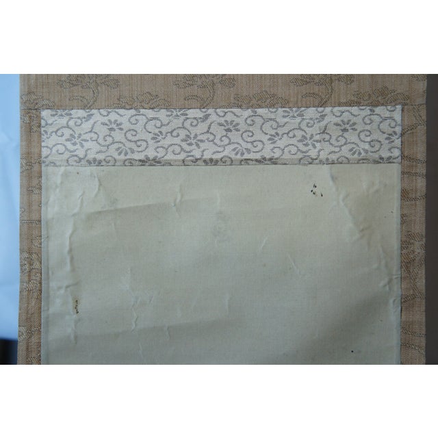 Early 20th Century Antique Japanese Cherry Blossom Watercolor Silk Scroll Painting For Sale - Image 12 of 12