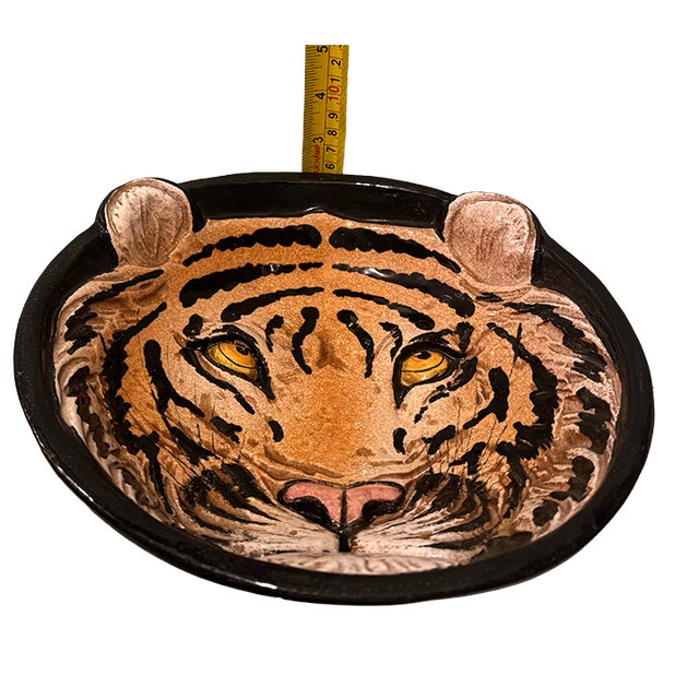 Black Vintage Italian Taste Setter Sigma Hand-Painted Tiger Face Ceramic Bowl/Sculptural Dish For Sale - Image 8 of 10