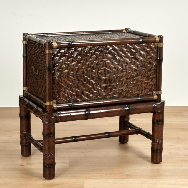 Pair of Vintage Faux Bamboo and Grasscloth British Colonial Style Stands For Sale - Image 18 of 18