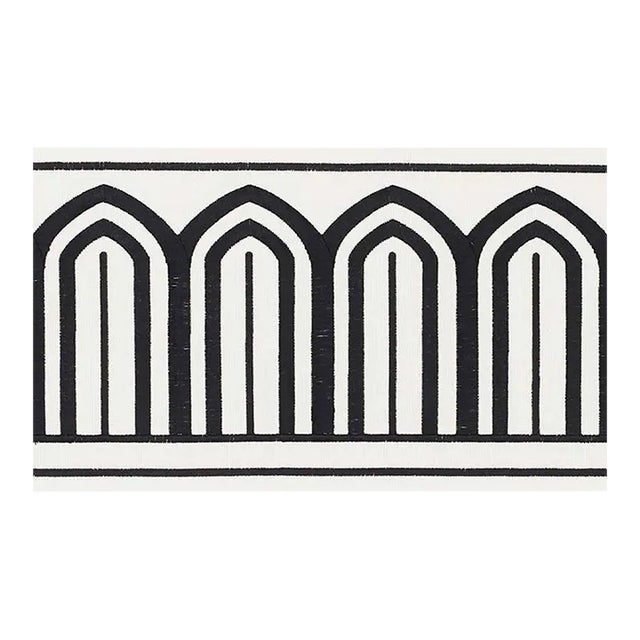 Sample - Schumacher X Miles Redd Arches Embroidered Tape Wide in Black on White For Sale