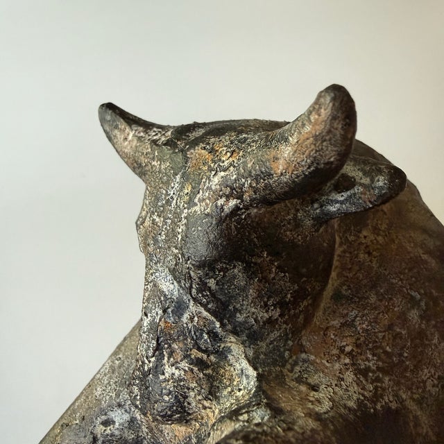 Metal Vintage Fighting Bull Cast Iron Sculpture by Miyazawa Kanae, 1960s For Sale - Image 7 of 9