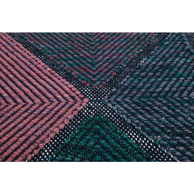 Modern Swedish Style Scatter Wool Rug Green and Pink Geometric Pattern For Sale In New York - Image 6 of 7