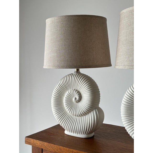 1980s Vintage Plaster Nautilus Table Lamps, Pair For Sale - Image 5 of 16