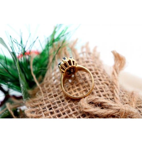 Gold Ring with Diamond Chips and Four Sapphires For Sale - Image 3 of 8