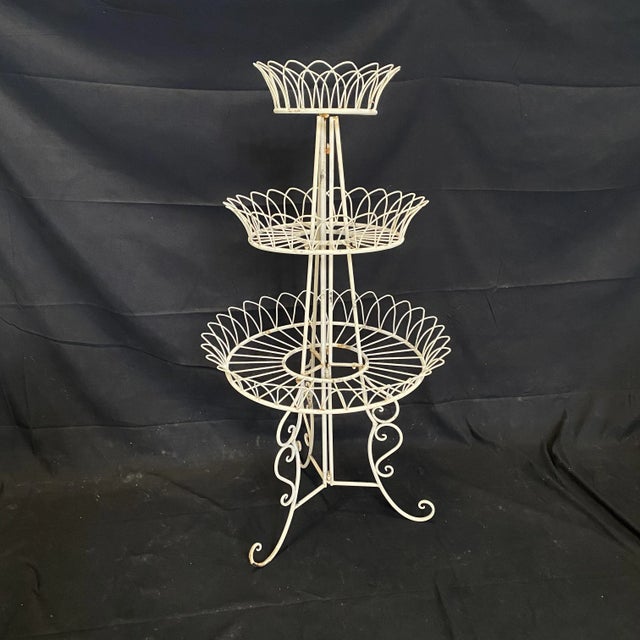 French Round Three Tier Painted Iron Wire Plant Stand For Sale - Image 9 of 9
