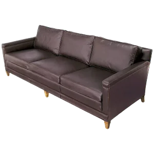Heritage Furniture Dark Chocolate Leather Three-Seat Sofa, Circa 1960s