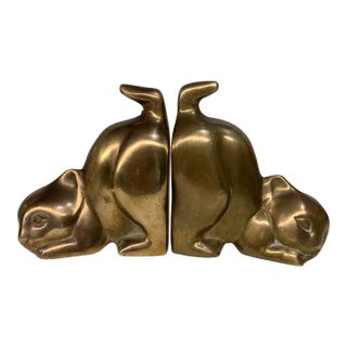 Mid Century Modern Brass Cat Bookends - Pair For Sale