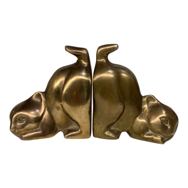 Mid Century Modern Brass Cat Bookends - Pair For Sale