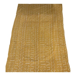Vintage African Large Mustard & White Mud Cloth Textile Mali 64" by 43" For Sale
