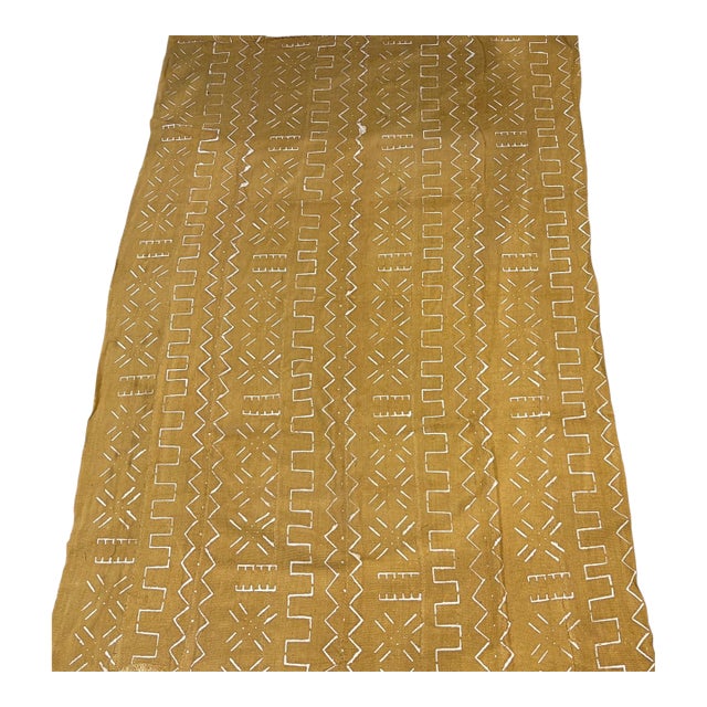 Vintage African Large Mustard & White Mud Cloth Textile Mali 64" by 43" For Sale