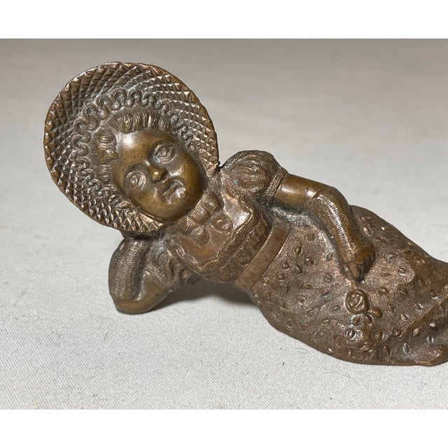 Antique Miniature Laying Little Girl Austrian Bronze Statue Figure Sculpture For Sale - Image 4 of 12