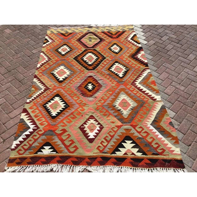Burnt Orange Bohemian Kilim Rug - 68" X 109" For Sale - Image 11 of 11