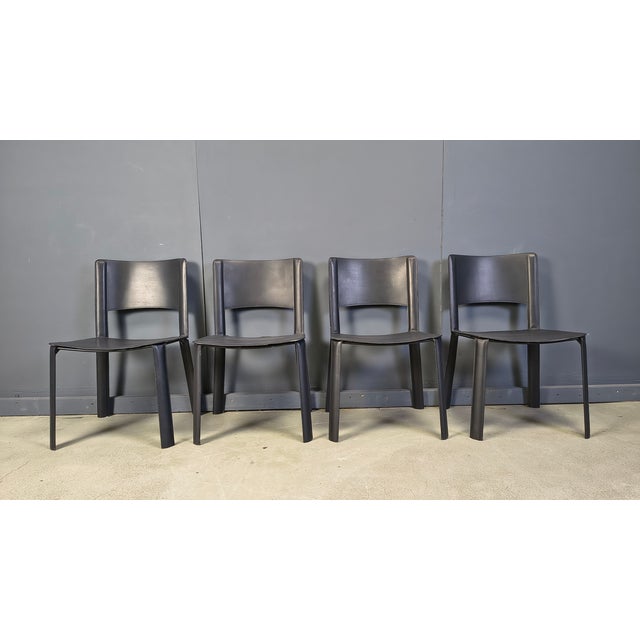 Vintage Black Leather Dining Chairs, Italy, 1980s, Set of 4 For Sale - Image 13 of 16