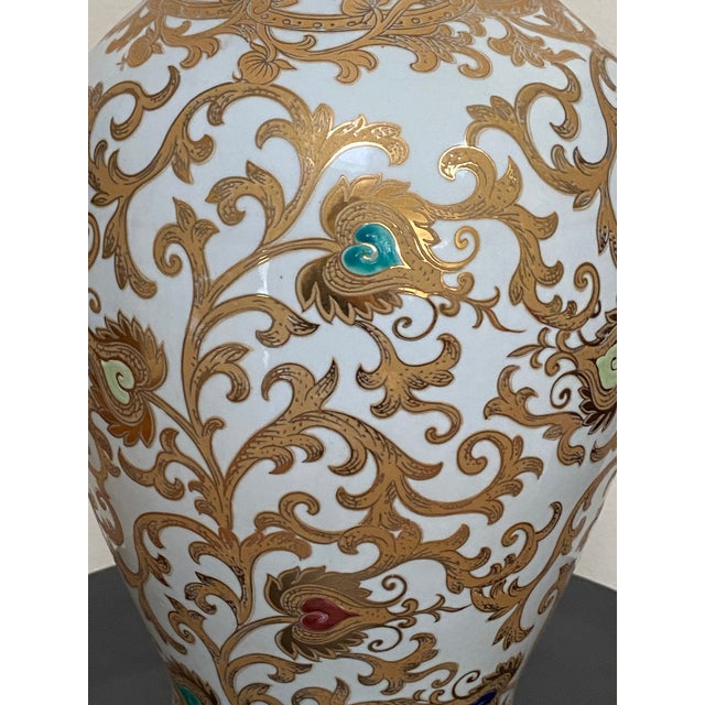 Vintage Chinese White and Gilt Porcelain Lotus Scroll Vase For Sale - Image 11 of 15