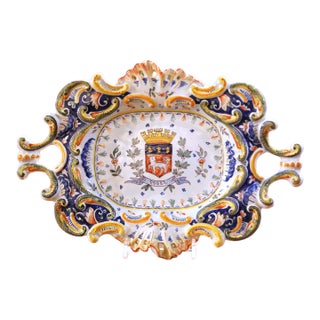 Mid-Century French Rouen Faience Heraldic Decorative Platter For Sale