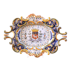 Mid-Century French Rouen Faience Heraldic Decorative Platter