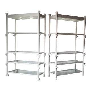 Hollywood Regency Giacometti Inspired Hand- Forged Metal Shelf - a Pair For Sale