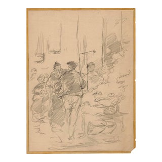 Walter Shirlaw Madrid Spanish Market Drawing For Sale