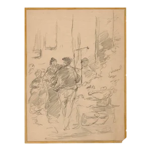 Walter Shirlaw Madrid Spanish Market Drawing