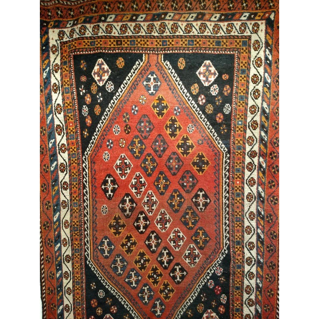 Vintage Persian Qashqai Tribal Area Rug, Hand-Knotted Wool, Geometric Pattern, 5x7, Rust & Navy For Sale - Image 9 of 16