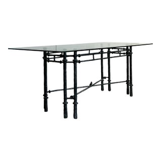 Vintage Boho Hammered Iron Dining Table After Giacometti For Sale