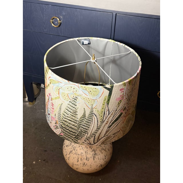 1950s 1950s Mid Century Modern Splatter Glaze Table Lamps With Botanical Shades - a Pair For Sale - Image 5 of 5