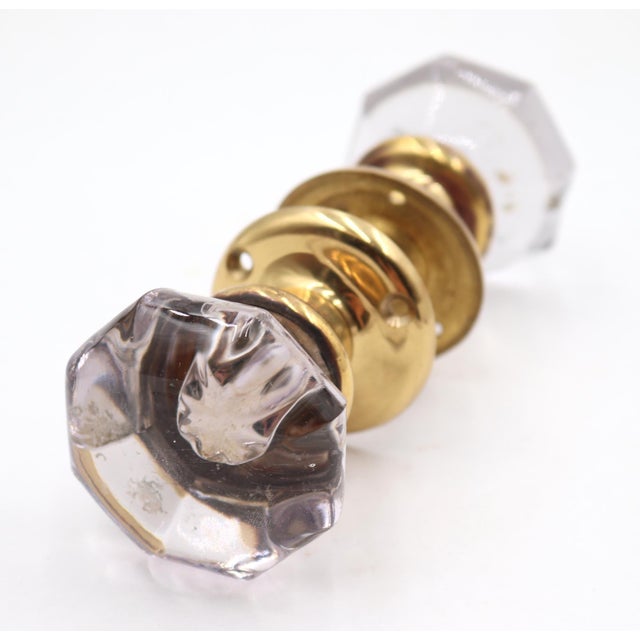 Mid 20th Century Vintage Octagon Glass Polished Brass Passage Door Knob Set For Sale - Image 5 of 5