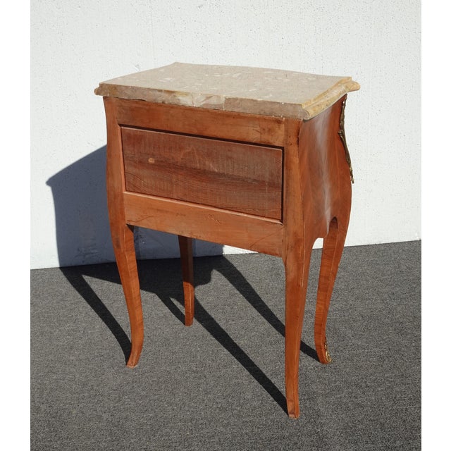 Antique French Louis XVI Marble Top Nightstand With Brass Ormolu For Sale - Image 4 of 17